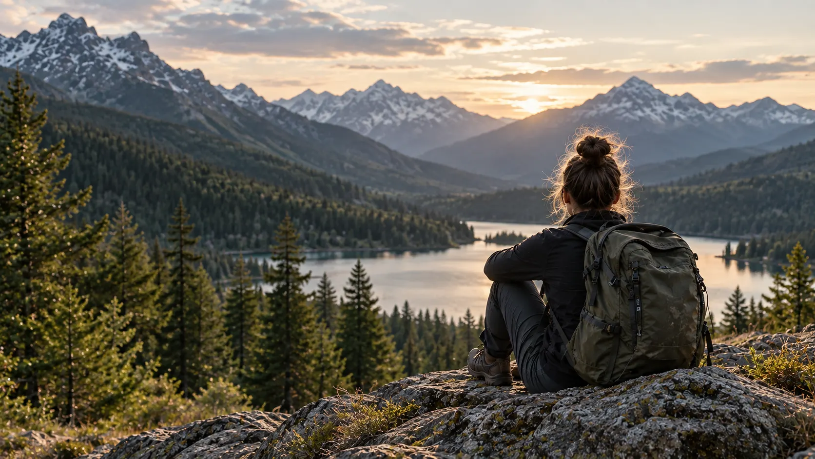 Mountain lake at golden hour