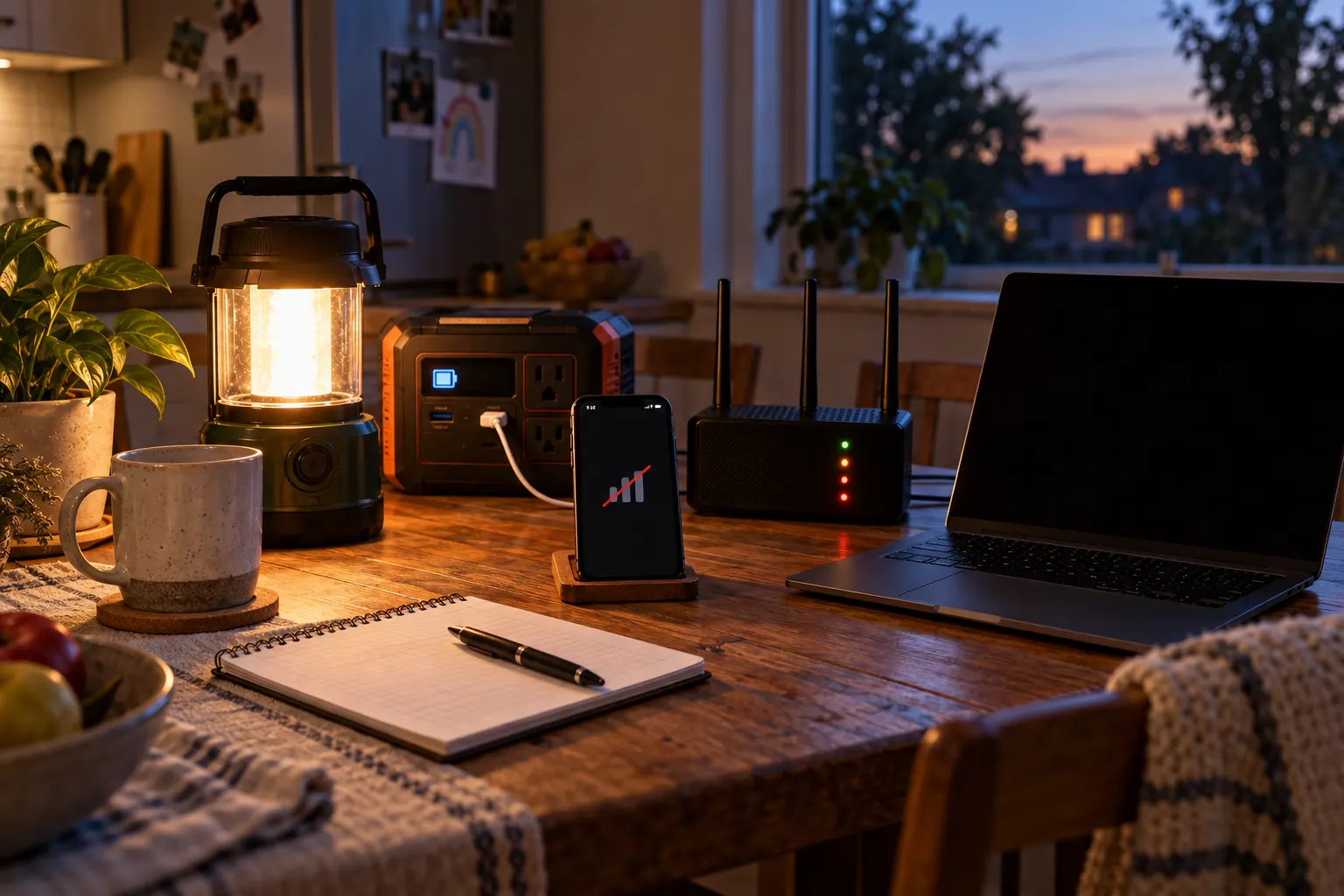 Home preparedness setup showing internet, cellular and banking systems unavailable